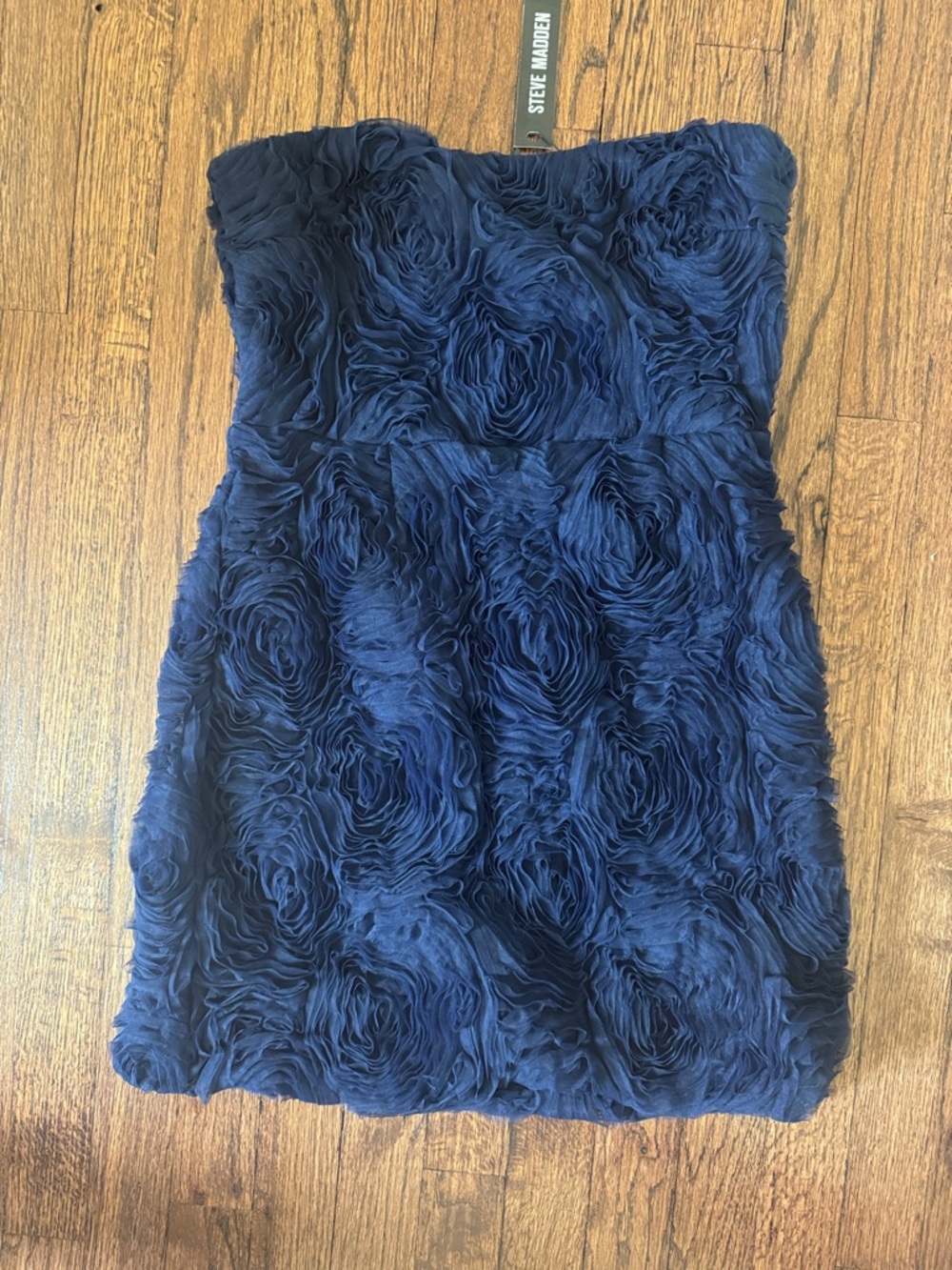Steve Madden Navy Rosette Strapless Cocktail Dress
